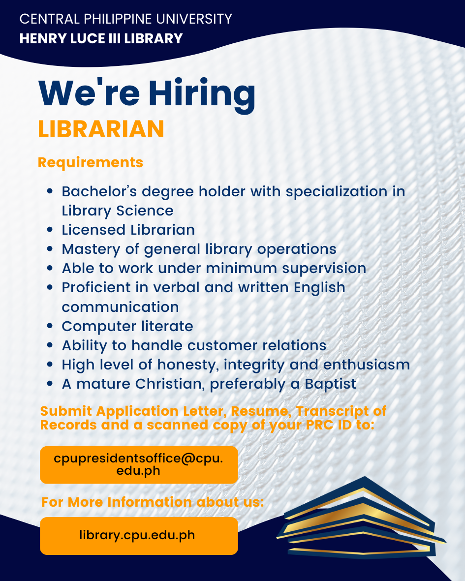 Librarian hiring Iloilo City
